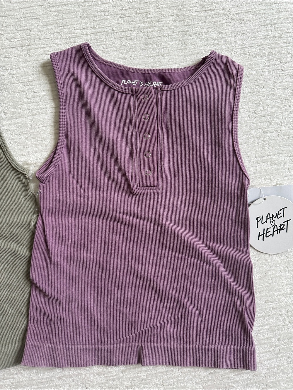 Womens Ribbed Henley Tank Top - Olive & Mauve - Picture 3 of 3